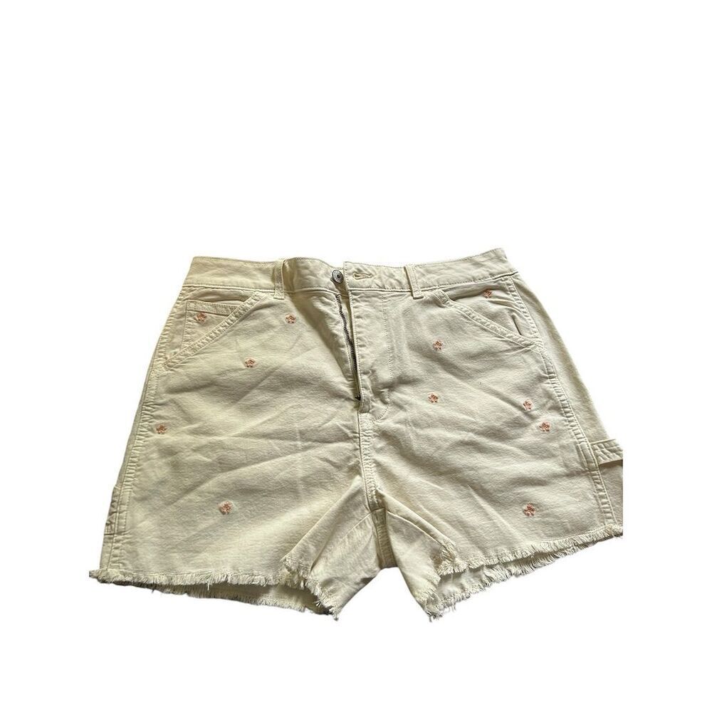 AE Women's Boyfriend Shorts Size‎ 8 Beige Floral Embroidery Frayed Hem